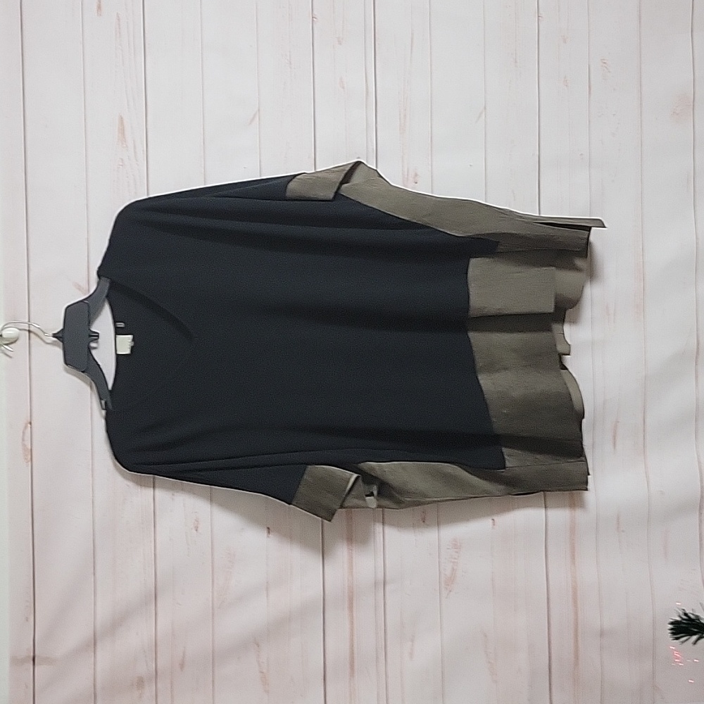 ECRU Womens Colorblock Poncho Knit Suede Tunic V Neck Blouse Top Med